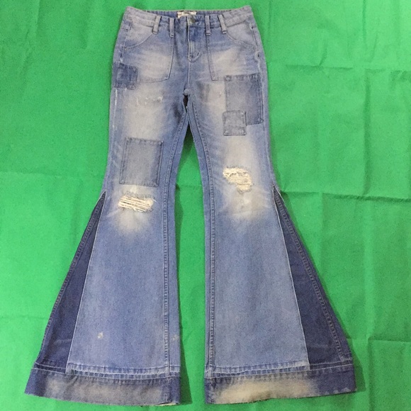 Free People Denim - Free People 28 distressed Festy flare bell bottoms